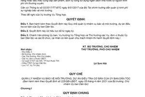 Quyết định 225/QĐ-UBDT 2021 Quy chế quản lý bảo vệ môi trường dự án điều tra cơ bản