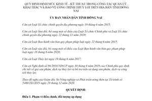 Quyết định 11/2021/QĐ-UBND Định mức kinh tế kỹ thuật trong quản lý công trình thủy lợi Đồng Nai
