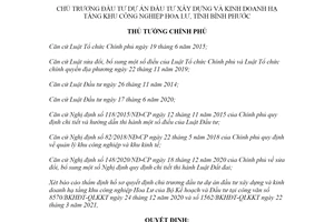 Quyết định 550/QĐ-TTg 2021 đầu tư và kinh doanh hạ tầng khu công nghiệp Hoa Lư tỉnh Bình Phước