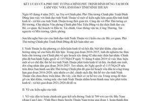 Thông báo 75/TB-VPCP 2021 kết luận của Phó Thủ tướng tại buổi làm việc với lãnh đạo Ninh Thuận