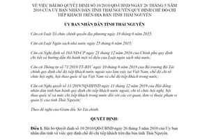 Quyết định 18/2021/QĐ-UBND bãi bỏ Quyết định 10/2010/QĐ-UBND tỉnh Thái Nguyên