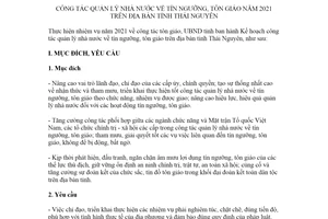 Kế hoạch 68/KH-UBND 2021 quản lý nhà nước về tín ngưỡng tôn giáo tỉnh Thái Nguyên