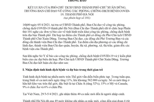 Thông báo 203/TB-VP 2021 kết luận về công tác phòng chống dịch COVID 19 thành phố Hà Nội