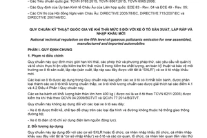 Quy chuẩn kỹ thuật quốc gia QCVN 109:2021/BGTVT về Khí thải mức 5 đối với xe ô tô sản xuất, lắp ráp và nhập khẩu mới