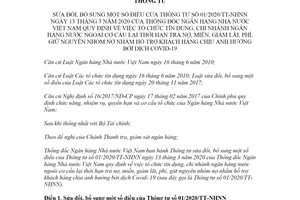 Circular 03/2021/TT-NHNN amendments to some Articles of Circular 01/2020/TT-NHNN