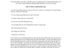 Công điện 479/CĐ-TTg 2021 phục vụ nhu cầu đi lại của nhân dân trong dịp nghỉ Lễ 30/4