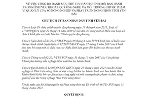 Quyết định 600/QĐ-UBND 2021 công bố thủ tục hành chính Khoa học công nghệ Sở Nông nghiệp Yên Bái