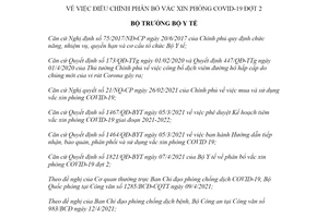 Quyết định 1896/QĐ-BYT 2021 điều chỉnh phân bổ vắc xin phòng COVID19 đợt 2