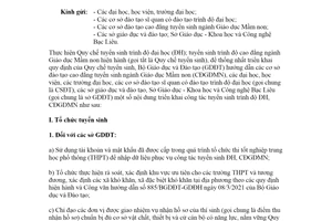 Công văn 1444/BGDĐT-GDĐH 2021 công tác tuyển sinh trình độ đại học ngành Giáo dục Mầm non