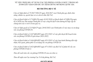 Quyết định 1906/QĐ-BYT 2021 sử dụng vắc xin phòng COVID19 giao cho Dự án Tiêm chủng mở rộng