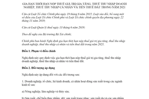 Nghị định 52/2021/NĐ-CP gia hạn thời hạn nộp thuế giá trị gia tăng thuế thu nhập doanh nghiệp