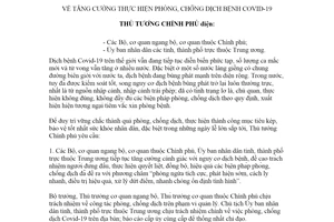 Công điện 541/CĐ-TTg 2021 tăng cường thực hiện phòng chống dịch bệnh COVID19