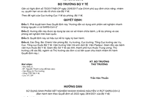 Quyết định 2022/QĐ-BYT 2021 hướng dẫn sử dụng sinh phẩm xét nghiệm SARS CoV 2