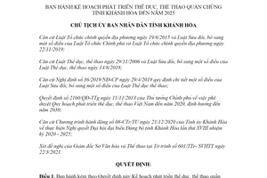 Quyết định 1097/QĐ-UBND 2021 phát triển thể dục thể thao quần chúng tỉnh Khánh Hòa đến 2025