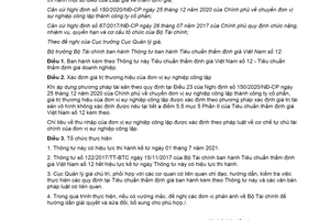 Thông tư 28/2021/TT-BTC Tiêu chuẩn thẩm định giá Việt Nam số 12