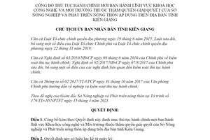 Quyết định 1033/QĐ-UBND 2021 thủ tục hành chính Khoa học công nghệ Sở Nông nghiệp Kiên Giang