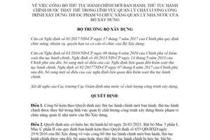 Quyết định 477/QĐ-BXD 2021 công bố thủ tục hành chính lĩnh vực quản lý chất lượng công trình xây dựng