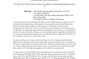 Công điện tiếp tục tăng cường công tác phòng chống dịch bệnh Covid19