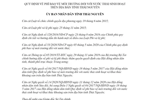 Quyết định 21/2021/QĐ-UBND phí bảo vệ môi trường với nước thải sinh hoạt Thái Nguyên