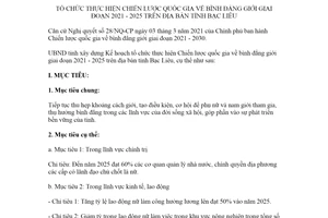 Kế hoạch 71/KH-UBND 2021 thực hiện Chiến lược quốc gia về bình đẳng giới tỉnh Bạc Liêu