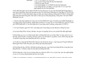 Công văn 2581/UBND-KGVX 2021 tạm dừng hoạt động không thiết yếu chống COVID19 Đà Nẵng