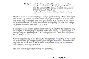 Công văn 47/HĐTV 2021 Báo cáo APCI Hội đồng tư vấn cải cách thủ tục hành chính