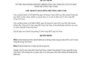 Quyết định 18/QĐ-UBMC 2021 Chương trình công tác của Ủy ban sông Mê Công Việt Nam