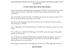Quyết định 07/2021/QĐ-UBND công tác quản lý cây xanh đô thị tỉnh Thanh Hóa