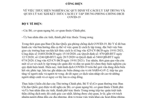 Official Telegram 597/CD-BCD 2021 centralized quarantine for COVID19 Prevention and Control