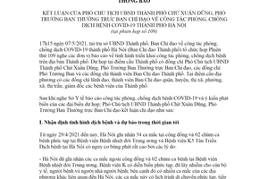 Thông báo 273/TB-VP 2021 kết luận về công tác phòng chống dịch bệnh Covid 19 Hà Nội