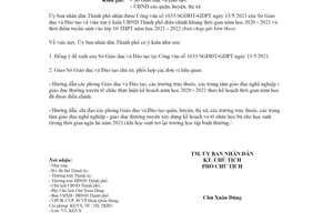 Công văn 1444/UBND-KGVX 2021 điều chỉnh khung kế hoạch thời gian năm học thành phố Hà Nội