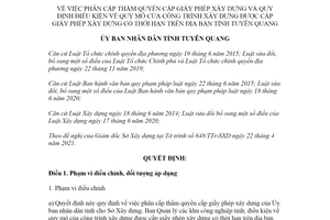 Quyết định 02/2021/QĐ-UBND phân cấp thẩm quyền cấp giấy phép xây dựng Tuyên Quang
