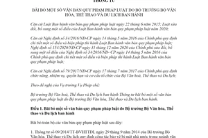 Thông tư 02/2021/TT-BVHTTDL bãi bỏ một số văn bản quy phạm pháp luật