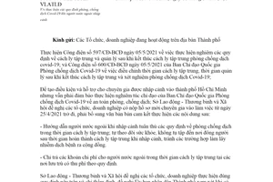 Công văn 14908/SLĐTBXH-VLATLĐ 2021 phòng chống dịch Covid19 khi người nước ngoài nhập cảnh Hồ Chí Minh