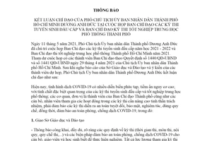 Thông báo 386/TB-VP 2021 kết luận tại cuộc họp Ban Chỉ đạo các kỳ thi tuyển sinh đầu cấp Hồ Chí Minh