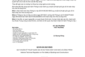 Thông tư 02/2021/TT-BXD QCVN 06:2021/BXD Quy chuẩn kỹ thuật quốc gia về An toàn cháy cho nhà