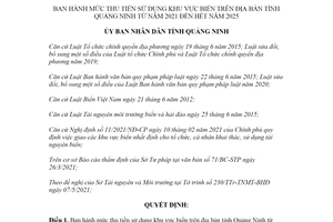 Quyết định 28/2021/QĐ-UBND mức thu tiền sử dụng khu vực biển tỉnh Quảng Ninh