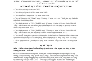 Quyết định 2606/QĐ-TLĐ 2021 chi hỗ trợ cho đoàn viên bị ảnh hưởng bởi dịch bệnh Covid 19