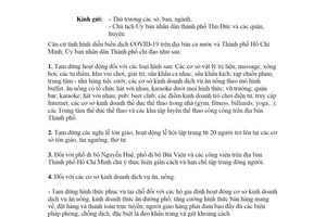 Công văn 1641/UBND-VX 2021 tiếp tục tạm dừng dịch vụ để phòng chống COVID 19 Hồ Chí Minh