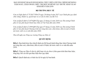 Quyết định 2539/QĐ-BYT 2021 Chương trình mở rộng tầm soát bệnh tật trước sinh và sơ sinh