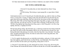 Công điện 680/CĐ-TTg 2021 an toàn COVID 19 trong các khu công nghiệp