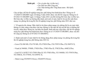 Công văn 1986/BGDĐT-CNTT 2021 danh sách máy tính bỏ túi được mang vào phòng thi