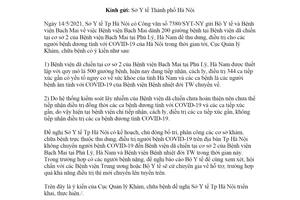 Công văn 527/KCB-NV 2021 triển khai hỗ trợ Hà Nội thu dung điều trị người bệnh COVID 19