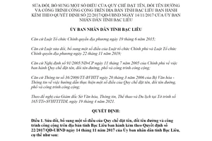 Quyết định 15/2021/QĐ-UBND sửa đổi Quyết định 22/2017/QĐ-UBND tỉnh Bạc Liêu