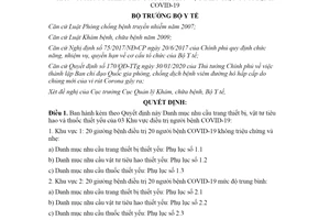 Quyết định 2626/QĐ-BYT 2021 nhu cầu trang thiết bị thiết yếu của Khu vực điều trị COVID 19