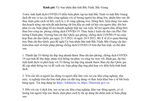 Công văn 4372/CV-BCĐ 2021 triển khai biện pháp phòng chống dịch COVID19 tại tỉnh Bắc Ninh