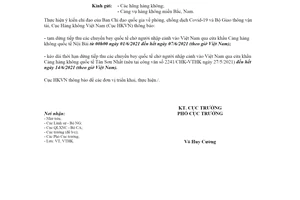 Công văn 2276/CHK-VTHK 2021 dừng nhập cảnh hành khách tại Cảng hàng không quốc tế Nội Bài