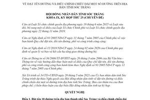 Nghị quyết 02/2021/NQ-HĐND đặt tên một số đường tỉnh Sóc Trăng