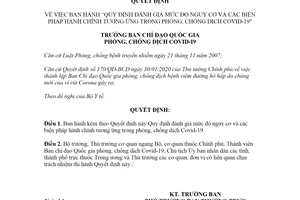 Quyết định 2686/QĐ-BCĐQG 2021 biện pháp hành chính trong phòng chống dịch Covid19