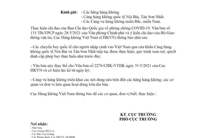 Công văn 2304/CHK-VTHK 2021 chuyến bay chở người nhập cảnh qua Cảng hàng không Nội Bài